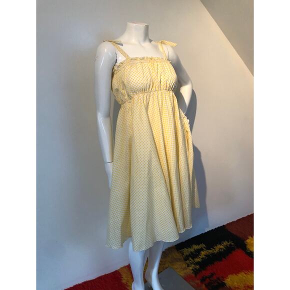 1970s yellow polka dot tent dress empire waist sz xs s - Picture 3 of 8